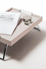 Vic Leather Covered Wood Bed Tray With Handles And Folding Legs