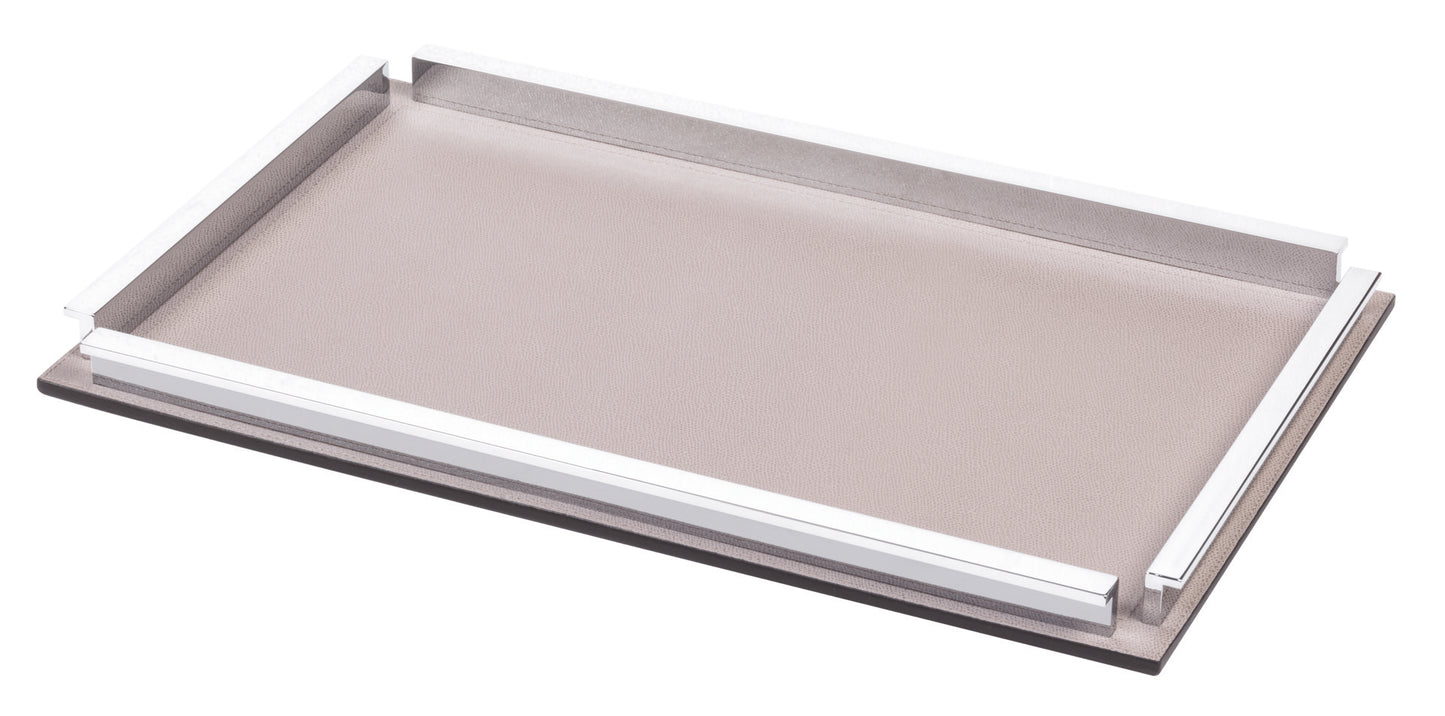 Chelsea Leather-Covered Wood Tray with Chrome-Finish Metal Handles