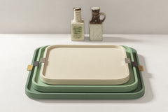 Puccini Leather-Covered Wood Tray with Metal Handles, Square, M