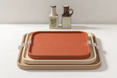 Puccini Leather-Covered Wood Tray with Metal Handles, Square