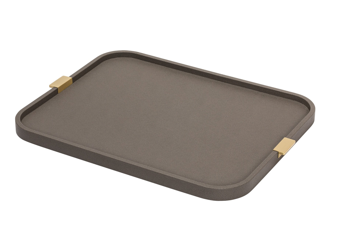 Puccini Leather-Covered Wood Tray with Metal Handles, Rectangular
