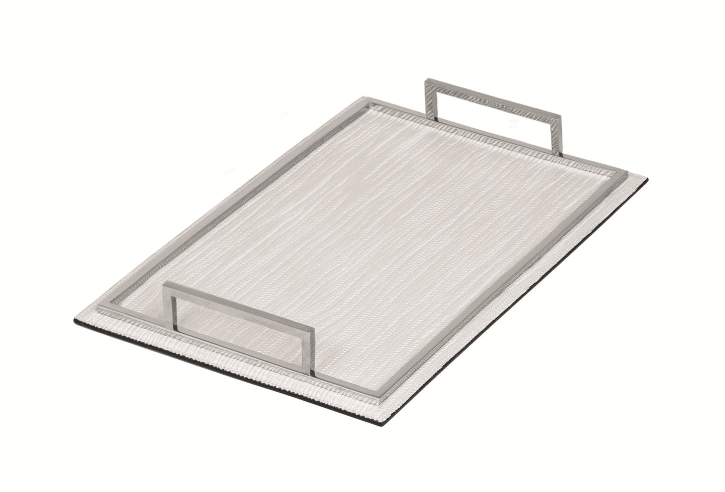 Defile Tray by Giobagnara | Leather-covered metal structure with brass frame and handles. | Home Decor and Serveware | 2Jour Concierge, your luxury lifestyle shop