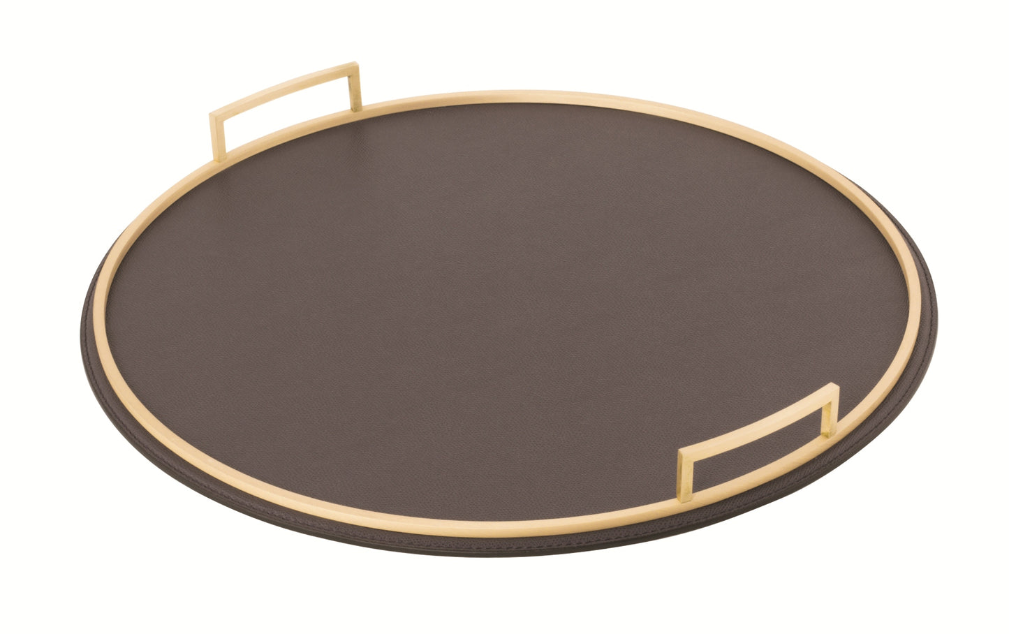 Defile Tray by Giobagnara | Leather-covered metal structure with brass frame and handles. | Home Decor and Serveware | 2Jour Concierge, your luxury lifestyle shop