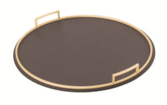Defile Leather-Covered Metal Tray with Handles, Round L