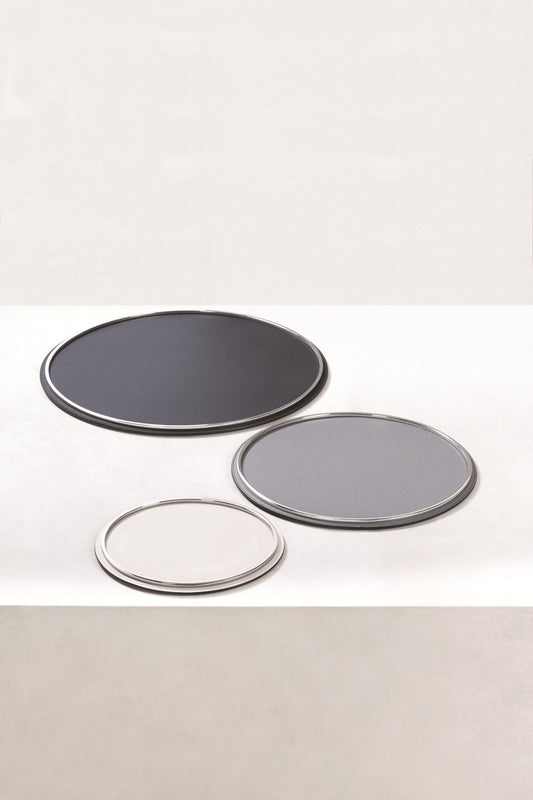 Giobagnara Rossini Round Small Leather-Covered Metal Tray | Stylish and Functional Design | Perfect for Serving or Home Decor | Explore a Range of Stylish Trays at 2Jour Concierge, #1 luxury high-end gift & lifestyle shop