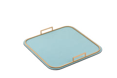 Bellini Square Leather-Covered Metal Tray with Metal Frame and Handles Medium