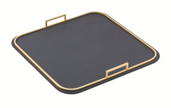 Bellini Square Leather-Covered Metal Tray with Metal Frame and Handles Large