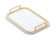 Bellini Rectangular Leather-Covered Metal Tray with Metal Frame and Handles Small