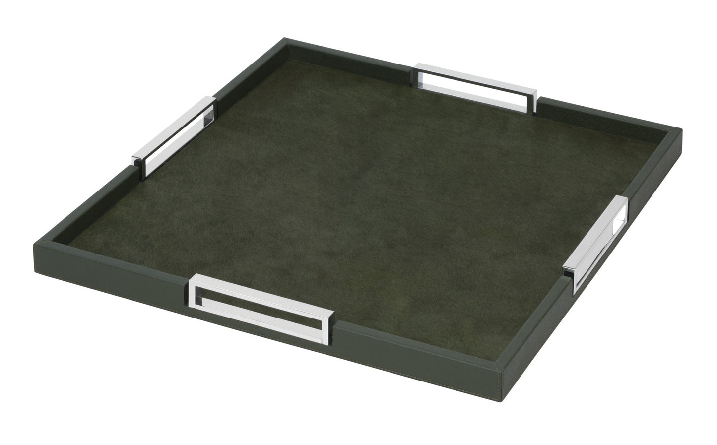 Giobagnara Roma | Square Tray: Leather-covered wood tray with chrome handles, available in small, medium, and large | Home Accessories / Trays | 2Jour Concierge, your luxury lifestyle shop | refined barware, modern classics, Italian craftsmanship, elegant entertaining