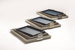 Deco Tray: Leather-Covered Wood Structure, Metal Handles, Rectangular