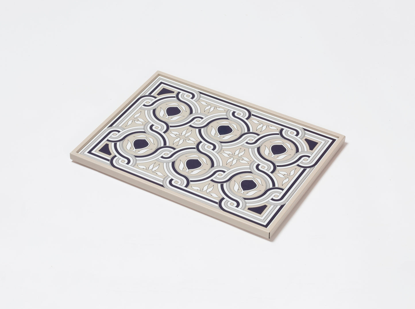 San Marco Leather-Covered Wood Rectangular Tray N.1 with Graphic Pattern Small