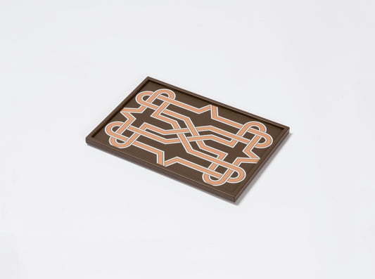 San Marco Leather-Covered Wood Rectangular Tray N.2 with Graphic Pattern Mini