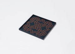 San Marco Leather-Covered Wood Square Tray N.2 with Graphic Pattern Small