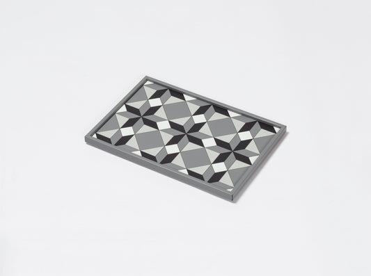 San Marco Rectangular Tray N.3 by Giobagnara | Leather-covered wood structure with a geometric illusory texture inspired by the floor of a hall in the Correr Museum in Venice | San Marco Collection | Combines historic legacy with modernity, celebrating Venice's artistic and cultural heritage | Home Decor and Serveware | 2Jour Concierge, your luxury lifestyle shop