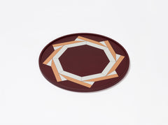 San Marco Leather-Covered Wood Round Tray N.1 with Graphic Pattern Small