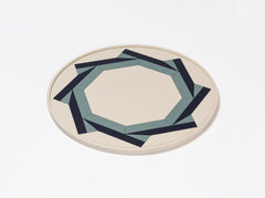 San Marco Leather-Covered Wood Round Tray N.1 with Graphic Pattern Medium