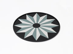 San Marco Leather-Covered Wood Round Tray N.2 with Graphic Pattern Medium