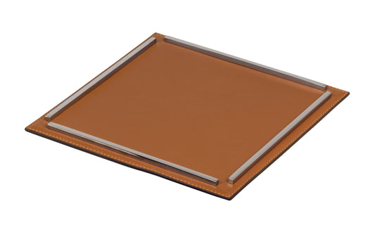 Campo Leather-Covered Tray with Metal Frame, Square S, Brass