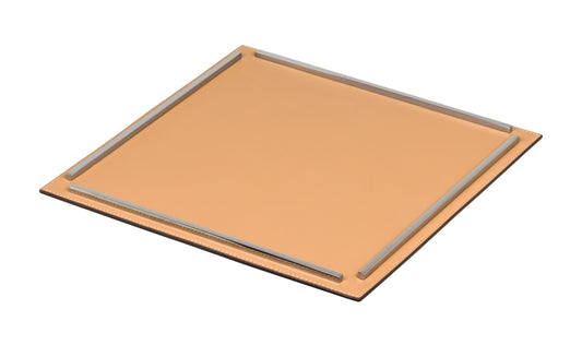 Campo Leather-Covered Tray with Metal Frame, Square M, Brass