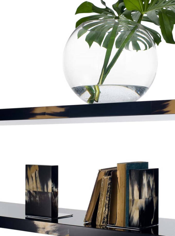 Igor Set of Bookends by Arcahorn | Crafted from wood with a lacquered black gloss finish and dark horn, featuring a stainless steel base. | Home Decor and Accessories | 2Jour Concierge, your luxury lifestyle shop