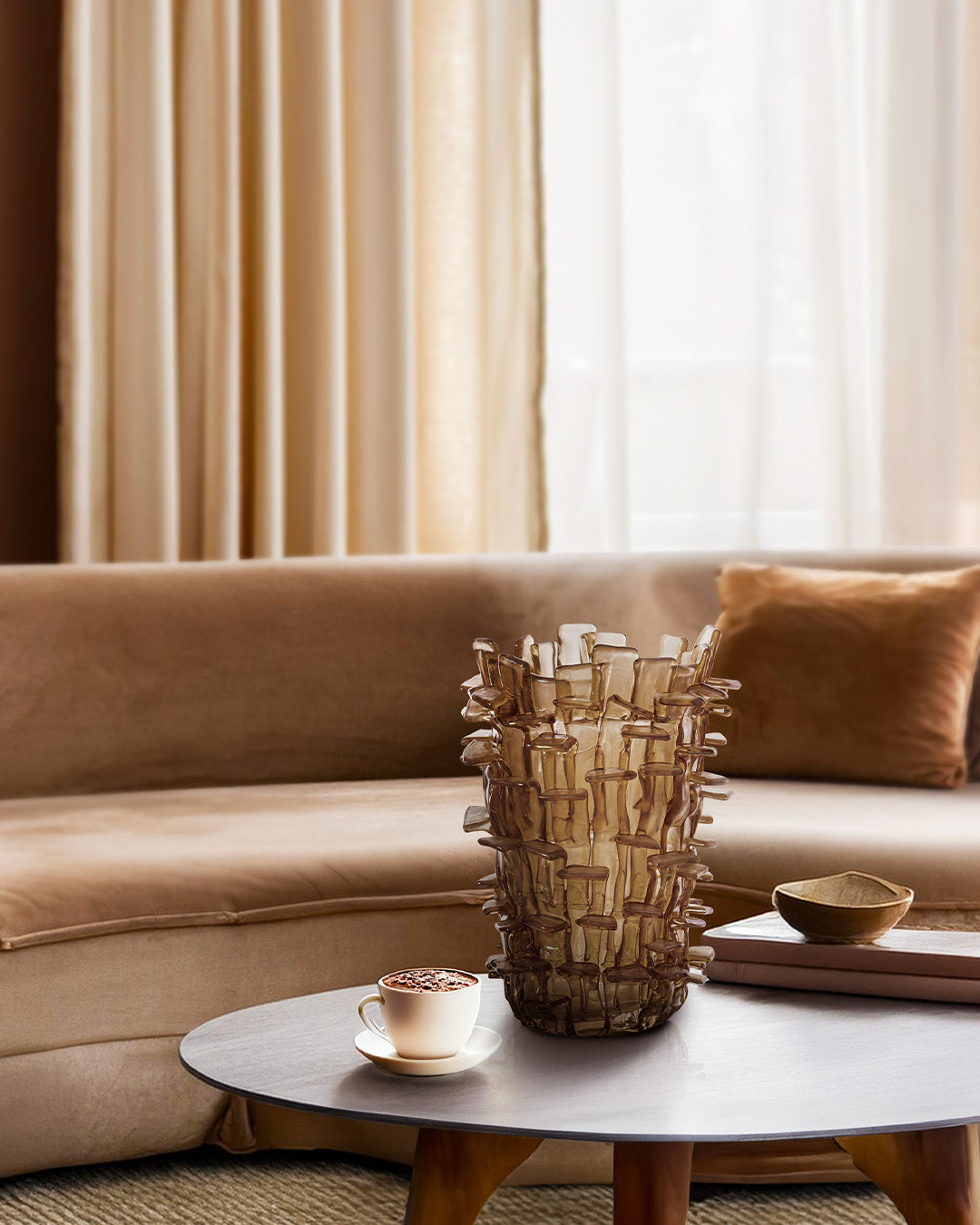 Venini Ritagli Vase | A striking Murano glass vase designed by Fulvio Bianconi in 1989 | Created using the innovative "Ritagli" technique, with small rectangular glass strips layered over a hand-blown truncated cone base | Inspired by desert plants and futuristic architecture, this piece represents one of the most expressive glassmaking innovations of the twentieth century | A bold sculptural statement for refined interiors | Design by Venini | Tableware & decorative objects | 2Jour Concierge, your luxury l