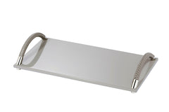 Dalia Lacquered Wood Vanity Tray with Handwoven Leather Handles Chrome