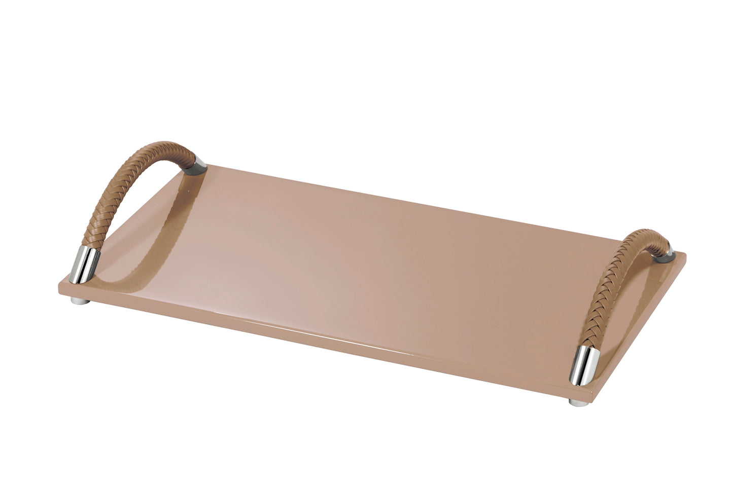 Riviere Dalia Lacquer Rectangular Tray | Lacquered Tray | Handwoven Leather Curved Handles | Chrome or Gold Details | Elegant Home Decor Addition | Find Luxury Home Accessories at 2Jour Concierge, #1 luxury high-end gift & lifestyle shop