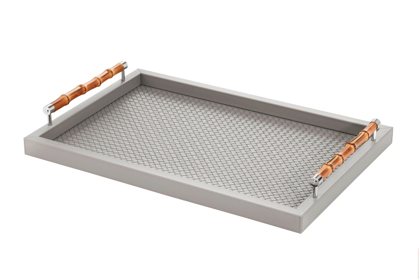 Frida Handwoven Leather Tray by Riviere | Leather tray with handwoven leather lining and bamboo handles. | Home Decor and Serveware | 2Jour Concierge, your luxury lifestyle shop