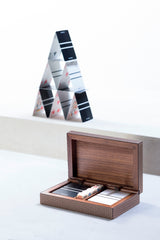 Royal Leather-Covered Walnut Dice and Playing Card Holder Case