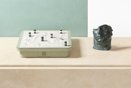 Giobagnara Delos Snakes & Ladders Game Set | Leather-Covered Wood Structure with Printed Leather Playing Field | Metal Playing Pieces Included | Stylish and Entertaining Game Set | Explore a Range of Luxury Board Games, Classic Games, and Gift Games at 2Jour Concierge, #1 luxury high-end gift & lifestyle shop