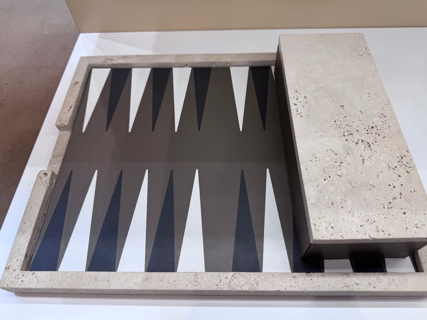Ettore Marble Backgammon Set in Leather-Covered Wood Box
