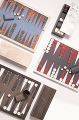 Ettore Marble Backgammon Set in Leather-Covered Wood Box