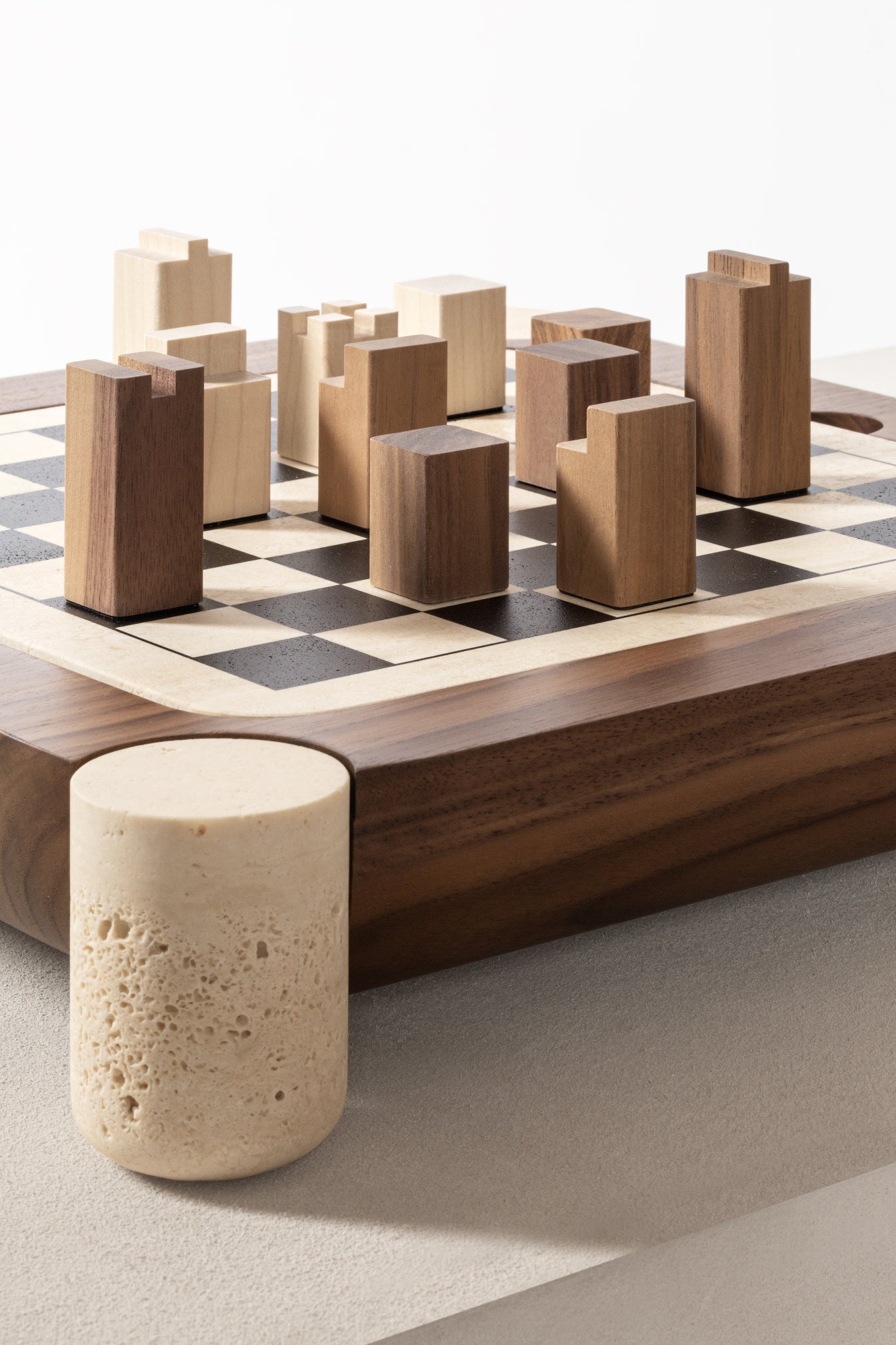 Giobagnara Mocambo Chess / Draughts Game Set | Carved Wood and Stone with Modeled, Almost Primitive Lines | Unique and Artistic Design | Explore a Range of Luxury Board Games, Classic Games, and Gift Games at 2Jour Concierge, #1 luxury high-end gift & lifestyle shop
