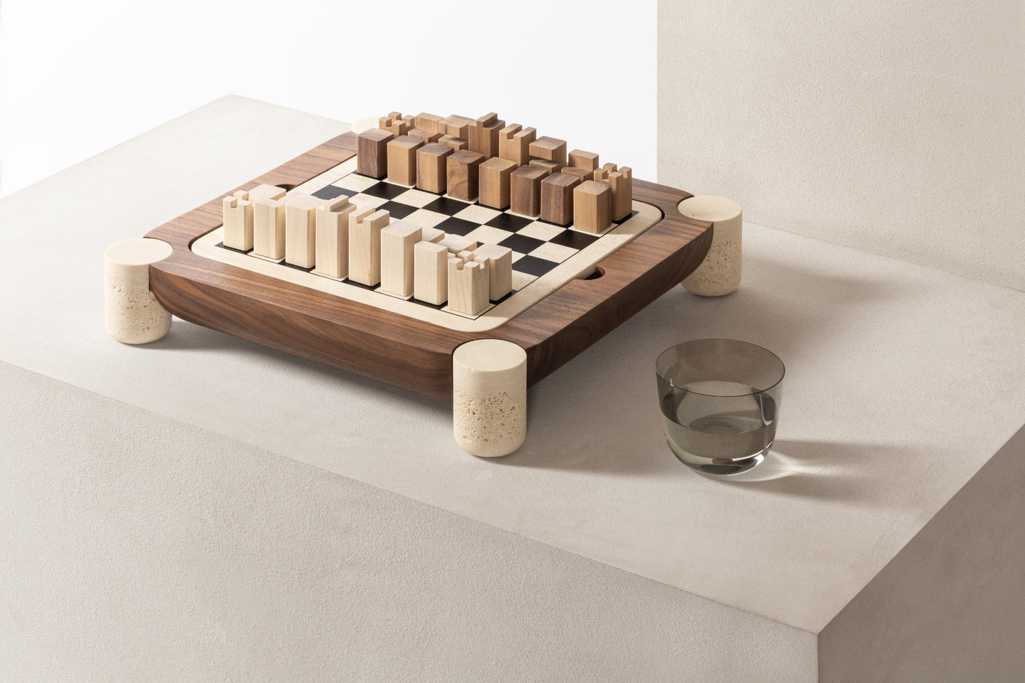 Giobagnara Mocambo Chess / Draughts Game Set | Carved Wood and Stone with Modeled, Almost Primitive Lines | Unique and Artistic Design | Explore a Range of Luxury Board Games, Classic Games, and Gift Games at 2Jour Concierge, #1 luxury high-end gift & lifestyle shop
