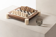 Mocambo Chess & Draughts Game Set with Walnut Wood Top and Marble Side Legs
