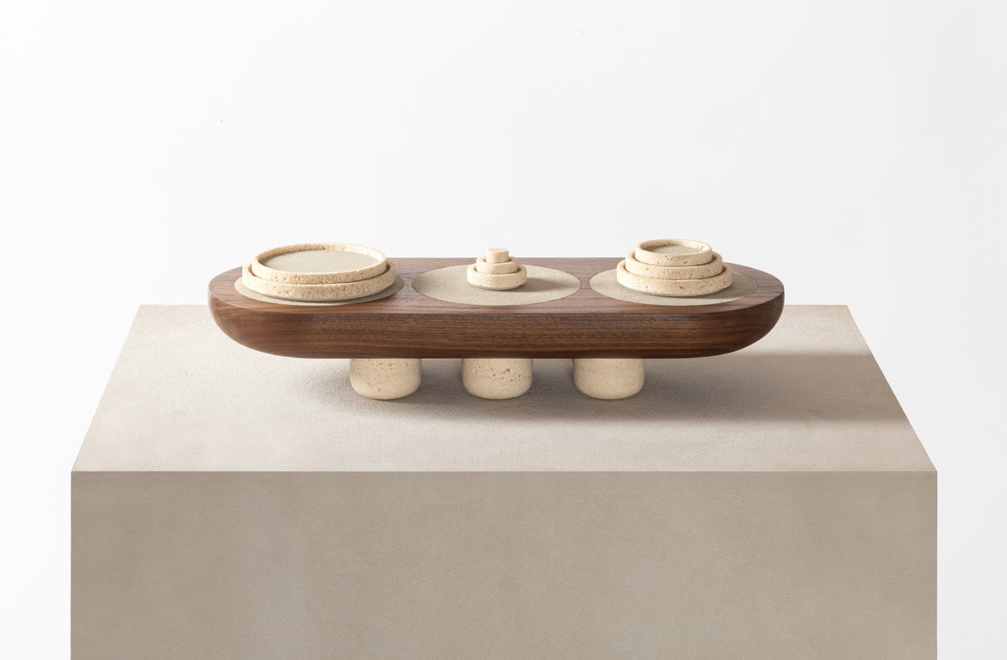 Giobagnara Mocambo Tower Of Hanoi Game Set | Carved Wood and Stone with Modeled, Almost Primitive Lines | Unique and Artistic Design | Explore a Range of Luxury Board Games, Classic Games, and Gift Games at 2Jour Concierge, #1 luxury high-end gift & lifestyle shop