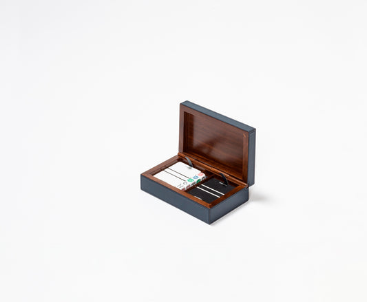 San Marco Dice and Playing Card Holder by Giobagnara | Leather-covered walnut case with walnut hinge | Includes 2 decks of high-quality playing cards and 5 poker dice | Inspired by Venice’s iconic details, combining historic legacy with modernity | San Marco Collection | Home Decor and Accessories | 2Jour Concierge, your luxury lifestyle shop