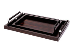 Diana Macassar Ebony Tray with Leather Handles Rectangular