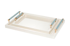 Diana Lacquer Wood Tray with Leather Handles Rectangular Small Gold