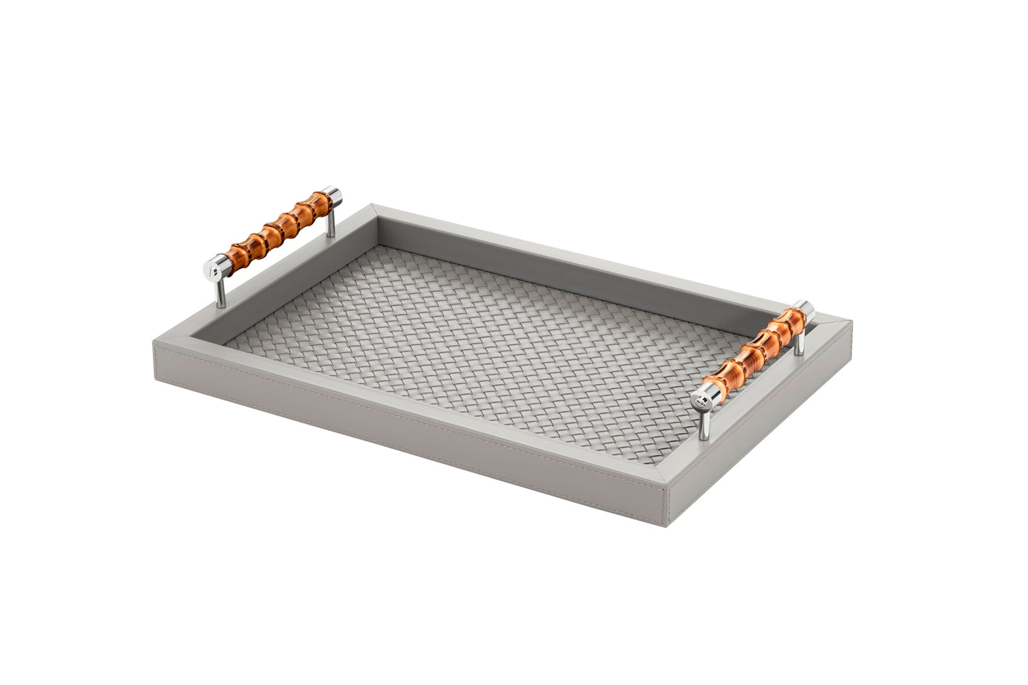 Frida Handwoven Leather Tray by Riviere | Leather tray with handwoven leather lining and bamboo handles. | Home Decor and Serveware | 2Jour Concierge, your luxury lifestyle shop
