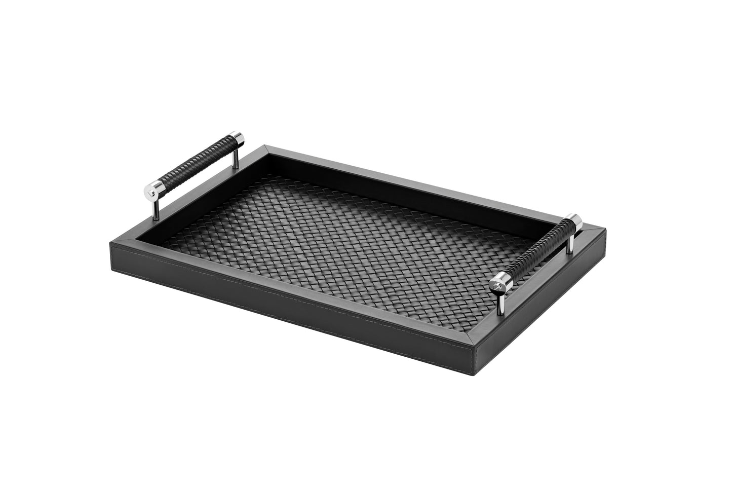 Diana Handwoven Leather Tray by Riviere | Leather tray with handwoven leather lining and handwoven leather handles. | Home Decor and Serveware | 2Jour Concierge, your luxury lifestyle shop