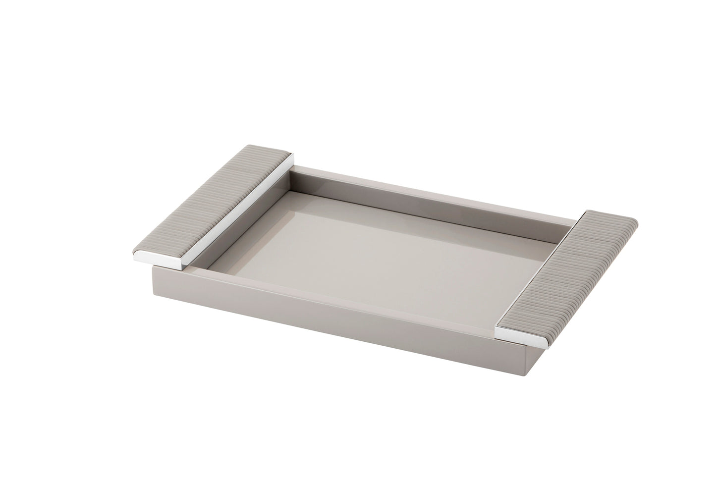 Riviere Circe Lacquer Rectangular Tray | Lacquered Tray | Leather Wrapped Handles | Chrome or Gold Details | Perfect for Yacht Interiors | Available at 2Jour Concierge, #1 luxury high-end gift & lifestyle shop