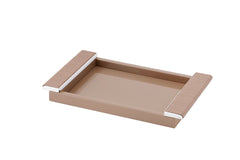 Circe Lacquered Wood Tray with Braided Leather Handles Small Chrome
