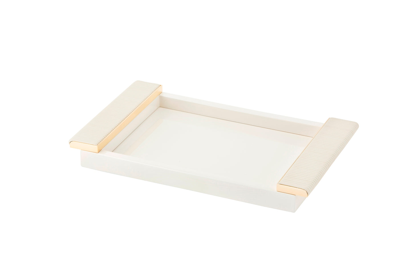 Riviere Circe Lacquer Rectangular Tray | Lacquered Tray | Leather Wrapped Handles | Chrome or Gold Details | Perfect for Yacht Interiors | Available at 2Jour Concierge, #1 luxury high-end gift & lifestyle shop