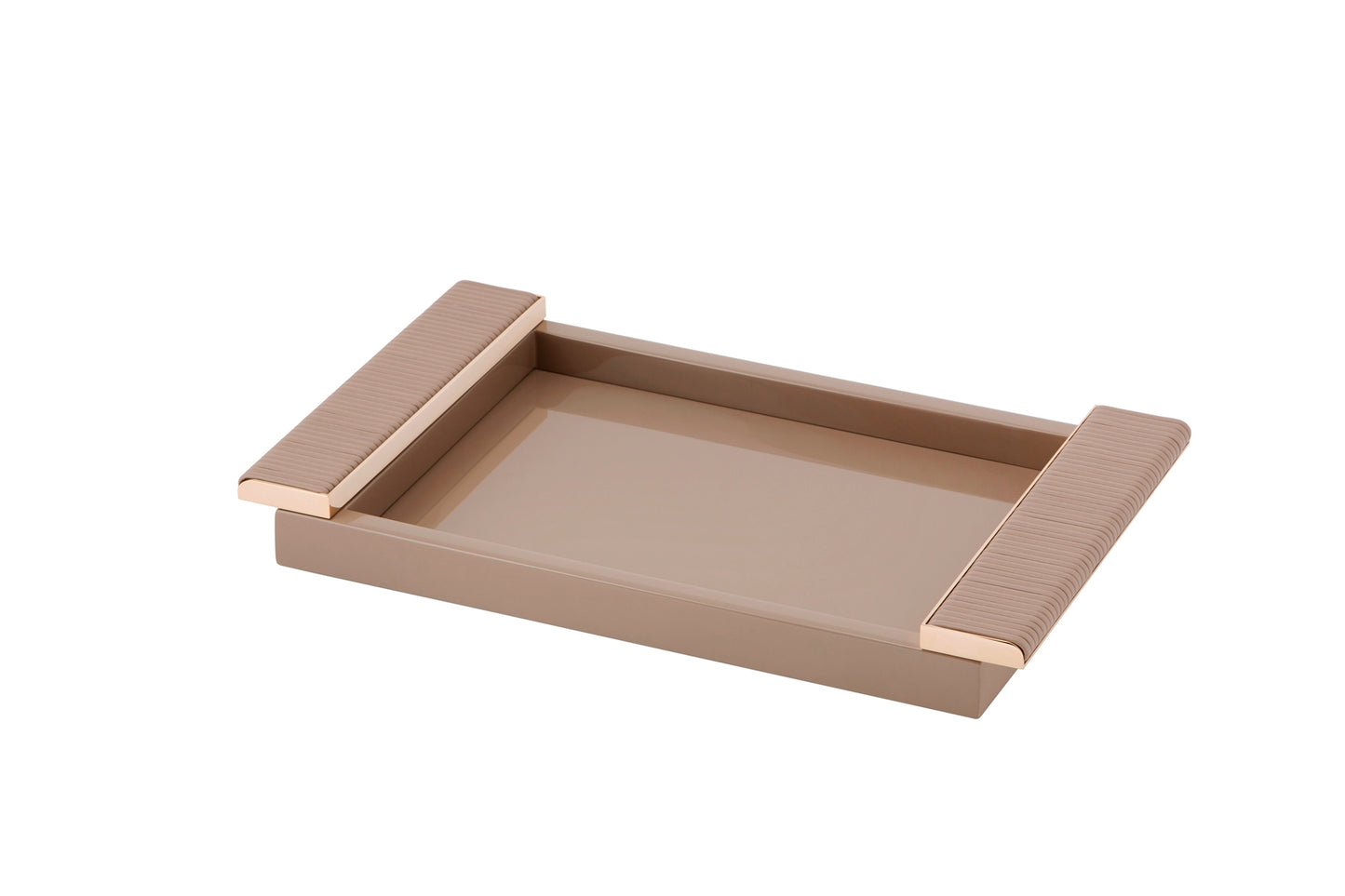 Riviere Circe Lacquer Rectangular Tray | Lacquered Tray | Leather Wrapped Handles | Chrome or Gold Details | Perfect for Yacht Interiors | Available at 2Jour Concierge, #1 luxury high-end gift & lifestyle shop