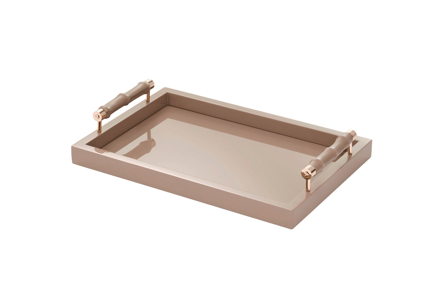 Lea Lacquer Wood Tray with Leather Covered Bamboo Handles Rectangular S