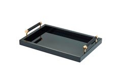 Diana Lacquer Wood Tray with Leather Handles Rectangular L Gold