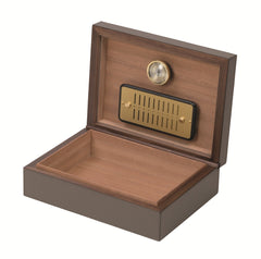 Santiago Leather-Covered Walnut Wood Cigar Humidor Small