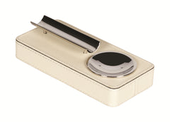 Pinar Leather-Covered Wood Cigar Ashtray With Metal Basin & Cigar Holder