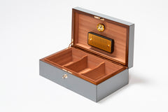 San Marco Leather-Covered Walnut Cigar Case Humidor w Humidifier and Hygrometer